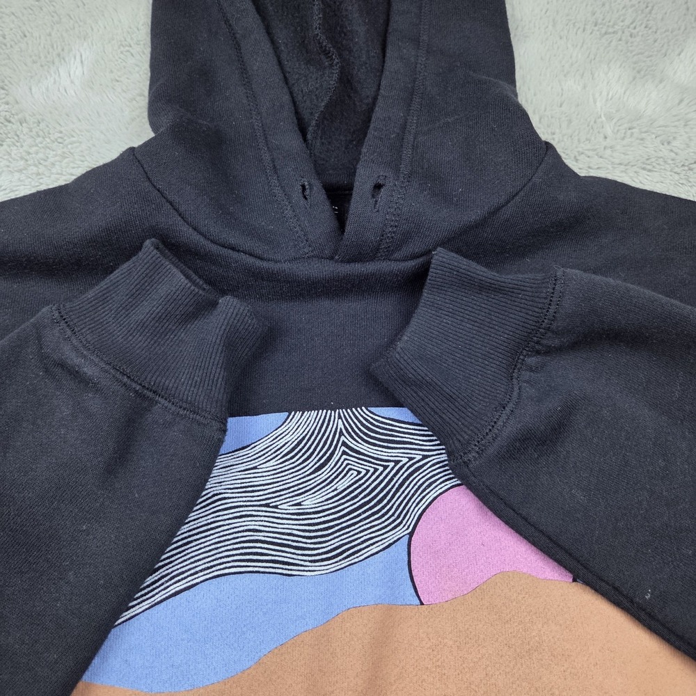 Billabong Graphic Hoodie Mens S Cotton‎ Blend Sunset Wave Print Pullover Black